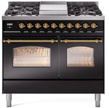 Nostalgie II 40 Inch Dual Fuel Natural Gas Freestanding Range in Glossy Black with Brass Trim