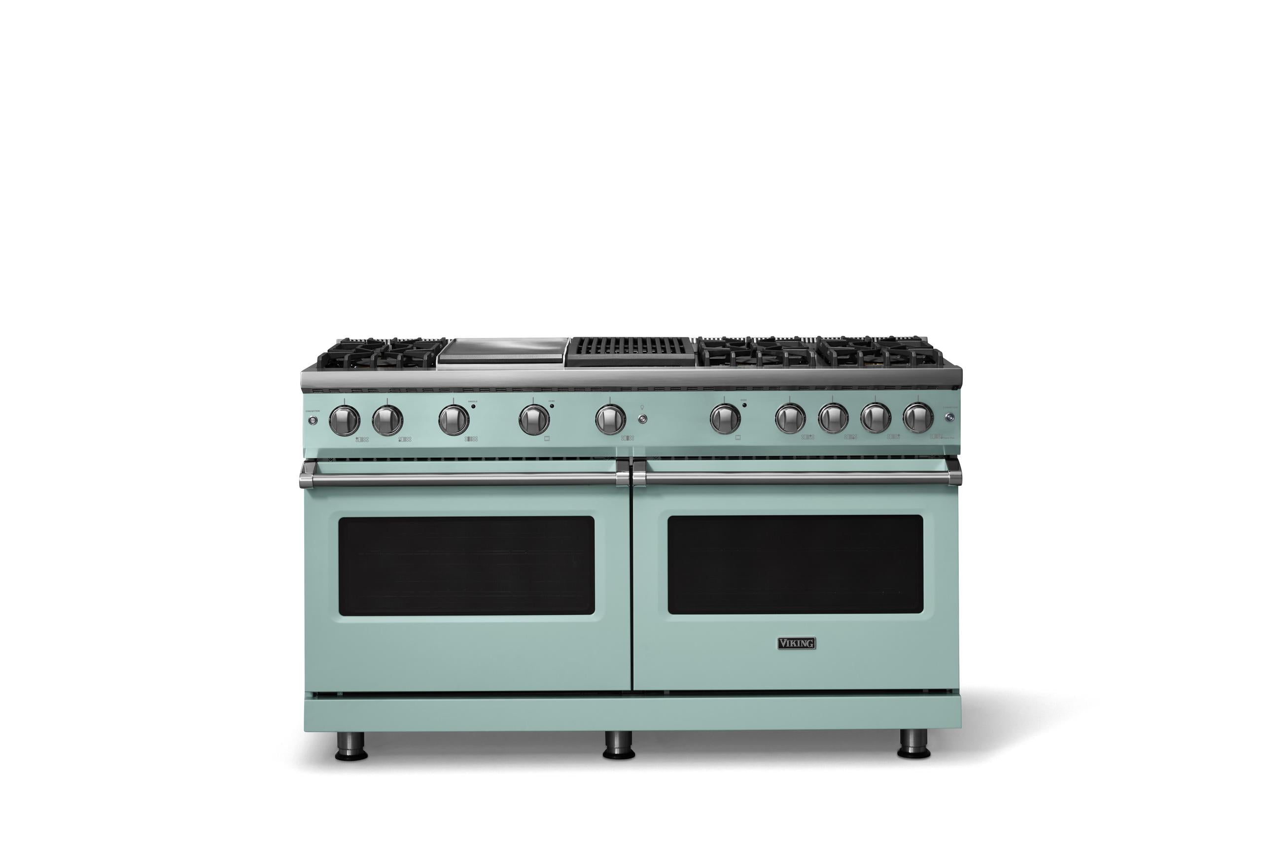 60"W. Sealed Burner Gas Range (Finish: Splash, Trim: Polished Chrome, Fuel: Propane)