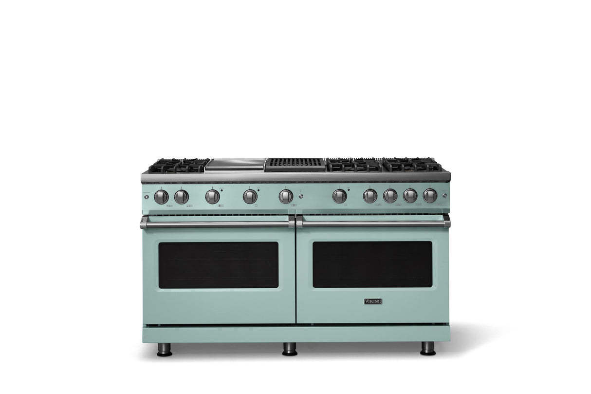 60"W. Sealed Burner Gas Range (Finish: Splash, Trim: Polished Chrome, Fuel: Natural Gas)