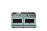 60"W. Sealed Burner Gas Range (Finish: Splash, Trim: Polished Chrome, Fuel: Natural Gas)