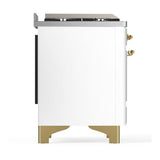ILVE UM48FSNR3WHGLP Majestic III 48 inch Dual Fuel Range with 5 Black Brass Burners, Griddle and French Top, Dual Function Burner up to 25,000 BTU (Liquid Propane, Triple Glass Door, White, Brass)