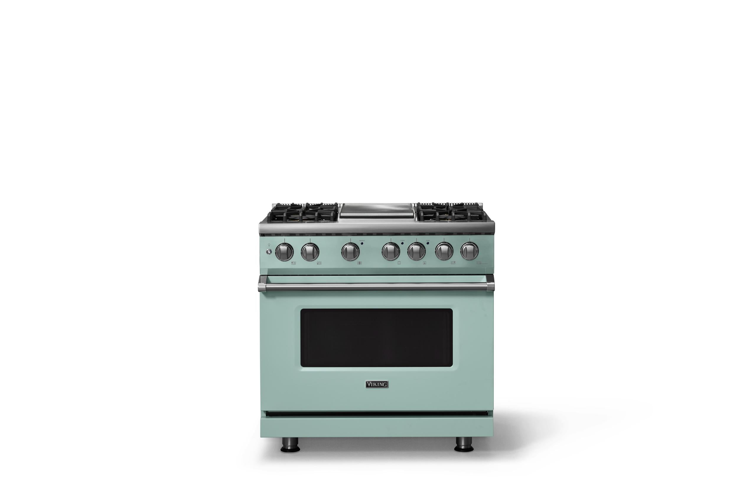 36"W. Dual Fuel Range (Burner: 4g, Finish: Splash, Trim: Polished Chrome, Fuel: Natural Gas)