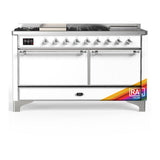 ILVE UM60FSQNR3RACLP Majestic III 60 inch Dual Fuel Range with 7 Burners, Griddle and French Top, Dual Function Burner with up to 25,000 BTU (Liquid Propane, Solid Door, RAL, Chrome)