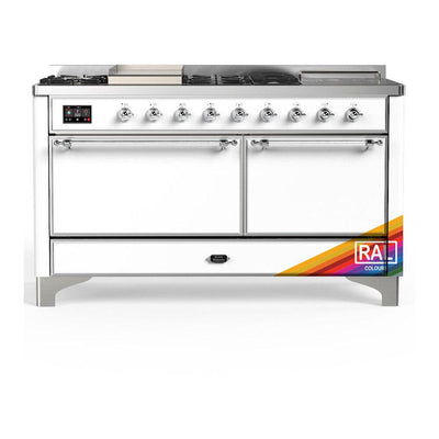 ILVE UM60FSQNR3RACLP Majestic III 60 inch Dual Fuel Range with 7 Burners, Griddle and French Top, Dual Function Burner with up to 25,000 BTU (Liquid Propane, Solid Door, RAL, Chrome)
