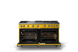 60"W. Sealed Burner Gas Range (Finish: Daffodil, Trim: Brushed Brass, Fuel: Propane)