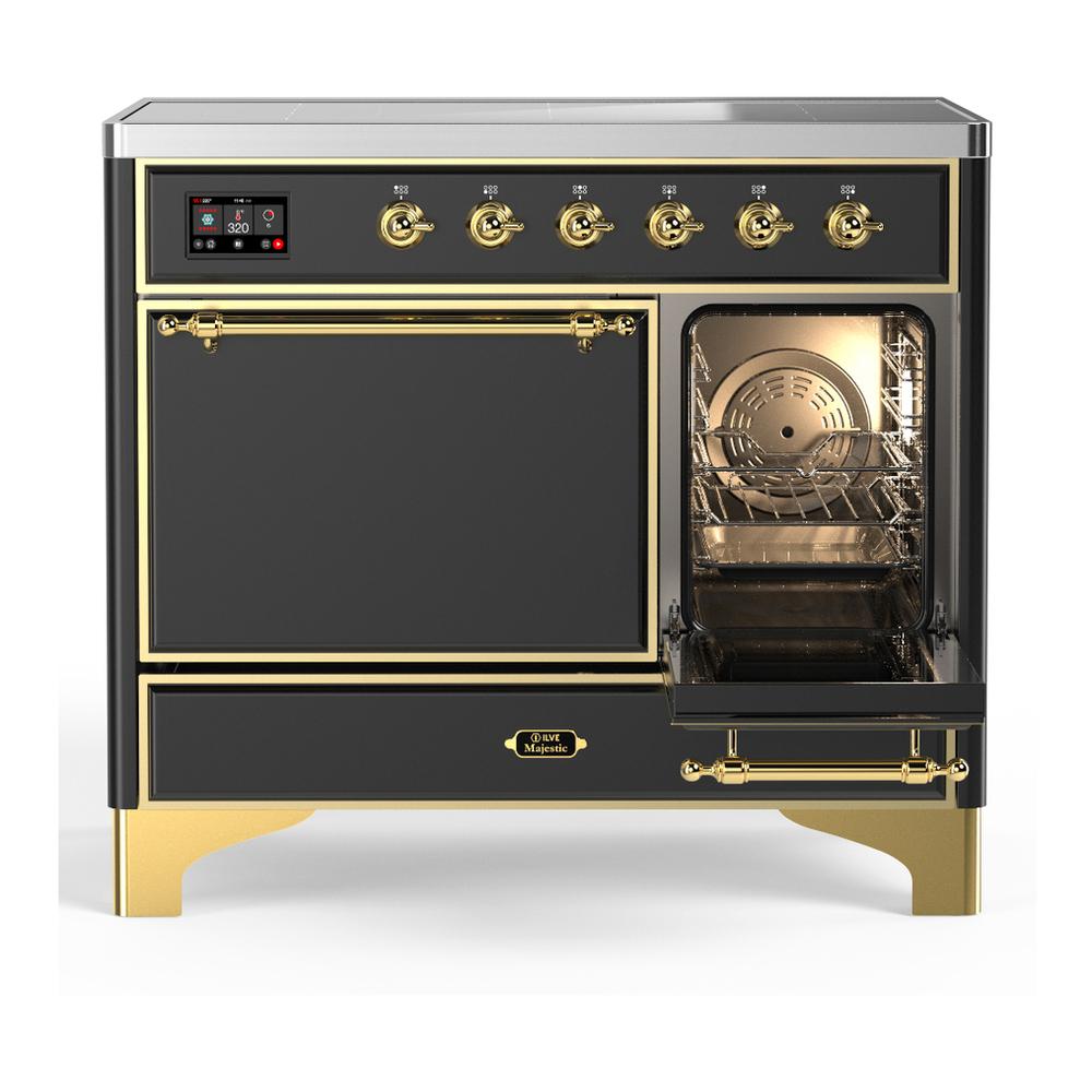 ILVE UMDIB40QNR3MGG Majestic III 40 inch Induction Range with 6 Elements, 3.82 cu. ft. Total Oven Capacity (Solid Door, Graphite Matte, Brass)