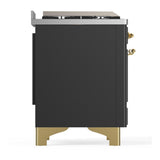ILVE UM60FNR3MGG Majestic III 60 inch Dual Fuel Range with 9 Burners and Griddle, Dual Function Burner up to 25,000 BTU (Natural Gas, Triple Glass Door, Graphite Matte, Brass)