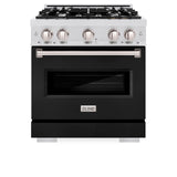 ZLINE 30 in. 4.2 cu. ft. Classic Gas Range with 4 Burner Cooktop and Convection Gas Oven in DuraSnow' Stainless Steel with Black Matte Door (CGRS-BLM-30)