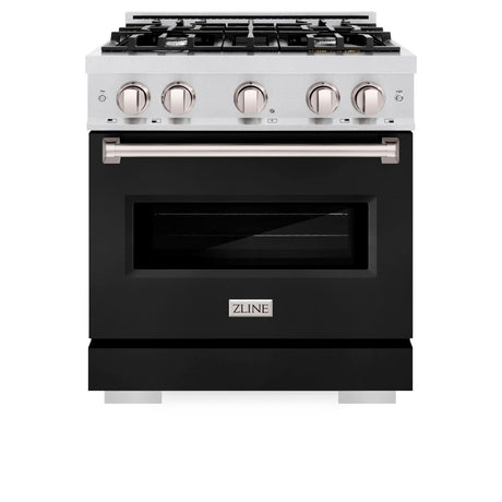 ZLINE 30 in. 4.2 cu. ft. Classic Gas Range with 4 Burner Cooktop and Convection Gas Oven in DuraSnow' Stainless Steel with Black Matte Door (CGRS-BLM-30)