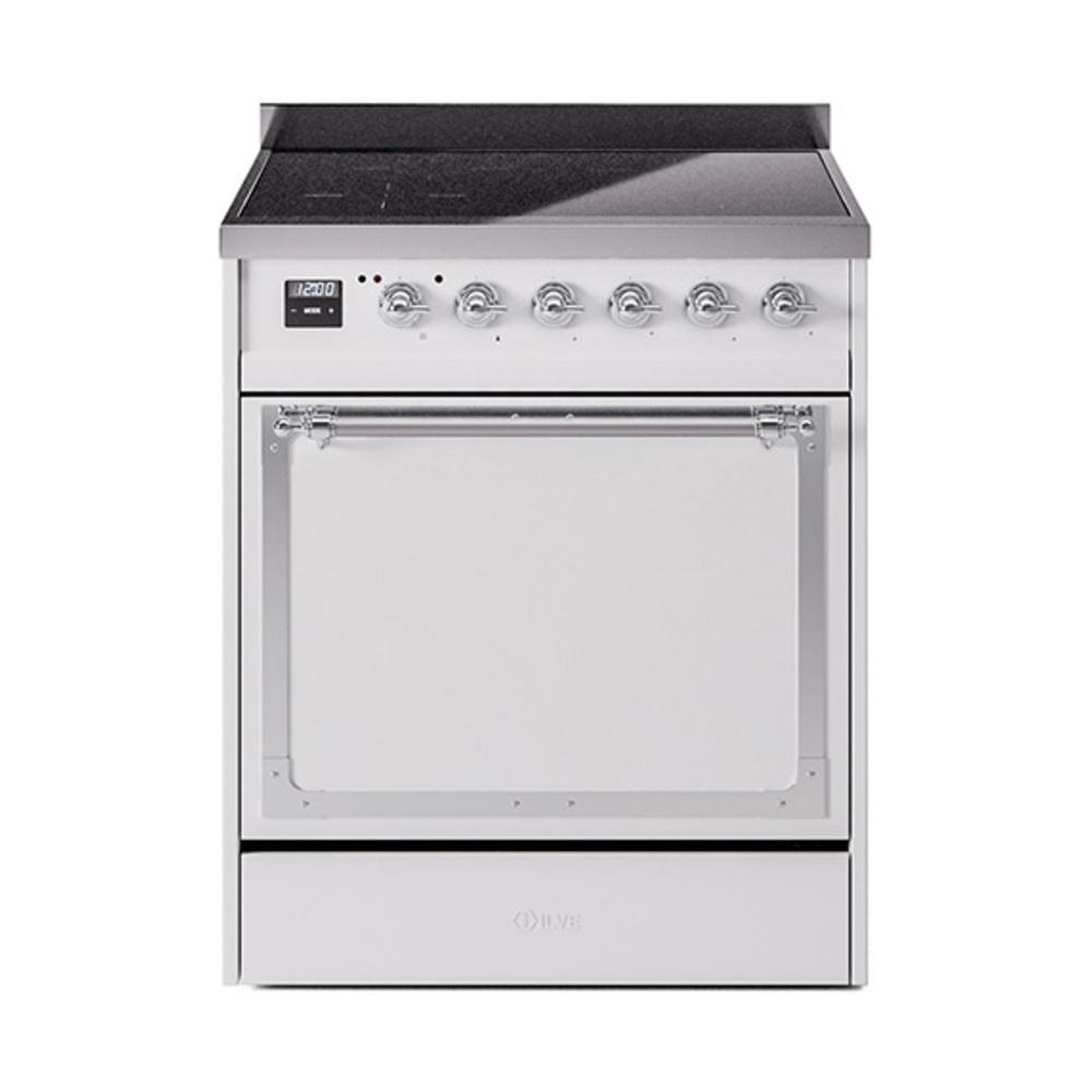ILVE UNI304QNMPWHC Nostalgie II Noblesse 30 inch Induction Range (Solid Door, White, Chrome)