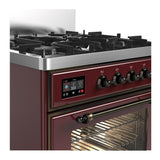ILVE UM30NR3BUBLP Majestic III 30 inch Dual Fuel Range with 5 Black Brass Burners, Dual Function Burner up to 25,000 BTU (Liquid Propane, Triple Glass Door, Burgundy, Burnished)