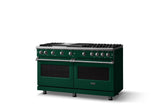 60"W. Sealed Burner Gas Range (Finish: Ivy, Trim: Polished Chrome, Fuel: Natural Gas)