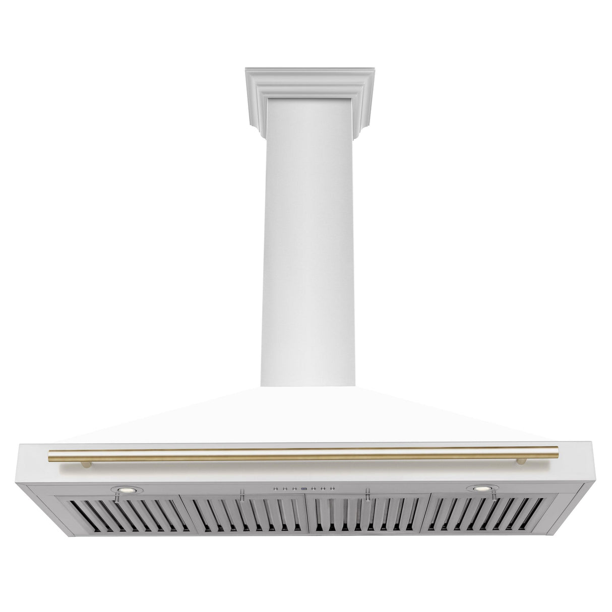 ZLINE 48 in. Autograph Edition Convertible Stainless Steel Range Hood with White Matte Shell and Champagne Bronze Accents (KB4STZ-WM48-CB) [Color: Gold Accents]