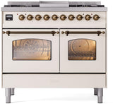 Nostalgie II 40 Inch Dual Fuel Natural Gas Freestanding Range in Antique White with Bronze Trim