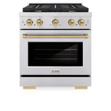 ZLINE Autograph Edition 30 in. 4.2 cu. ft. 4 Burner Gas Range with Convection Gas Oven in Stainless Steel and Champagne Bronze Accents (SGRZ-30-CB)