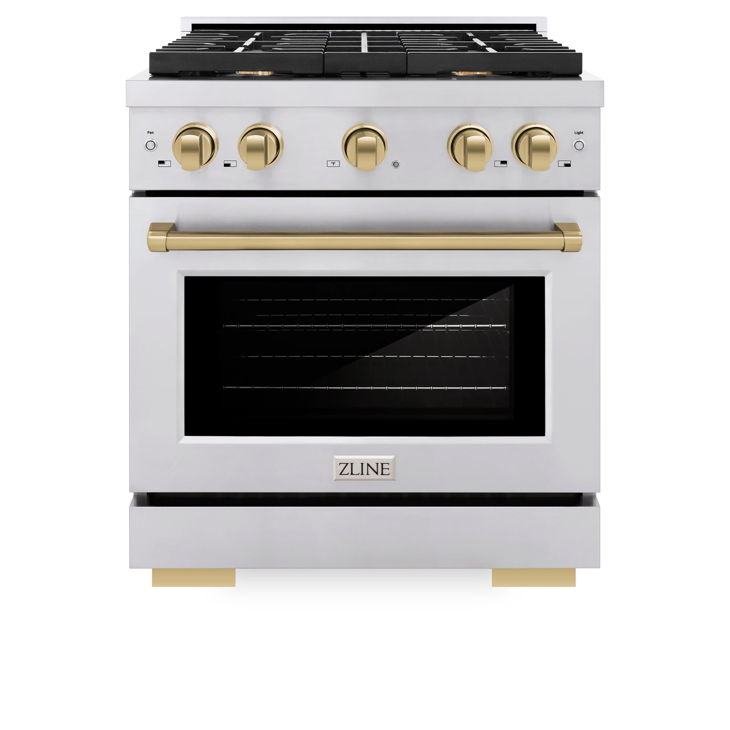 ZLINE Autograph Edition 30 in. 4.2 cu. ft. 4 Burner Gas Range with Convection Gas Oven in Stainless Steel and Champagne Bronze Accents (SGRZ-30-CB)