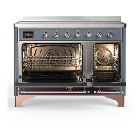 ILVE UMIB48QNR3BGP Majestic III 48 inch Induction Range with 6 Elements, 5.02 cu. ft. Total Oven Capacity (Solid Door, Blue Grey, Copper)