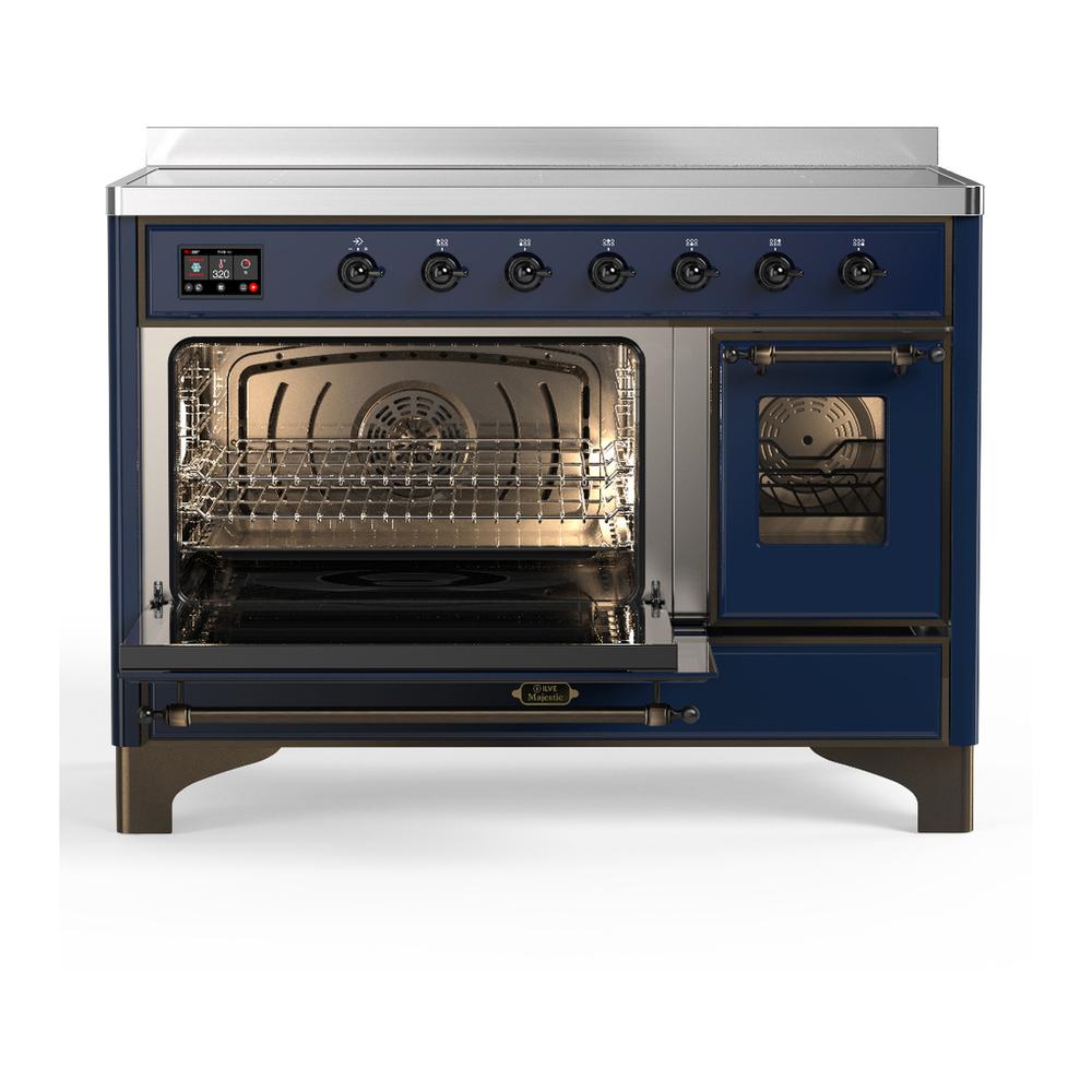 ILVE UMIB48NR3MBB Majestic III 48 inch Induction Range with 6 Elements, 5.02 cu. ft. Total Oven Capacity (Triple Glass Door, Midnight Blue, Burnished)