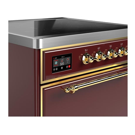 ILVE UMIB30QNR3BUG Majestic III 30 inch Induction Range with 4 Elements, 4 cu. ft. Oven Capacity (Solid Door, Burgundy, Brass)