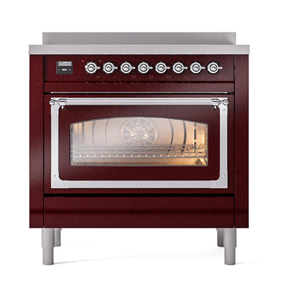 ILVE UNI366NMPBUC Nostalgie II Noblesse 36 inch Induction Range (Triple Glass Door, Burgundy, Chrome)