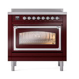 ILVE UNI366NMPBUC Nostalgie II Noblesse 36 inch Induction Range (Triple Glass Door, Burgundy, Chrome)