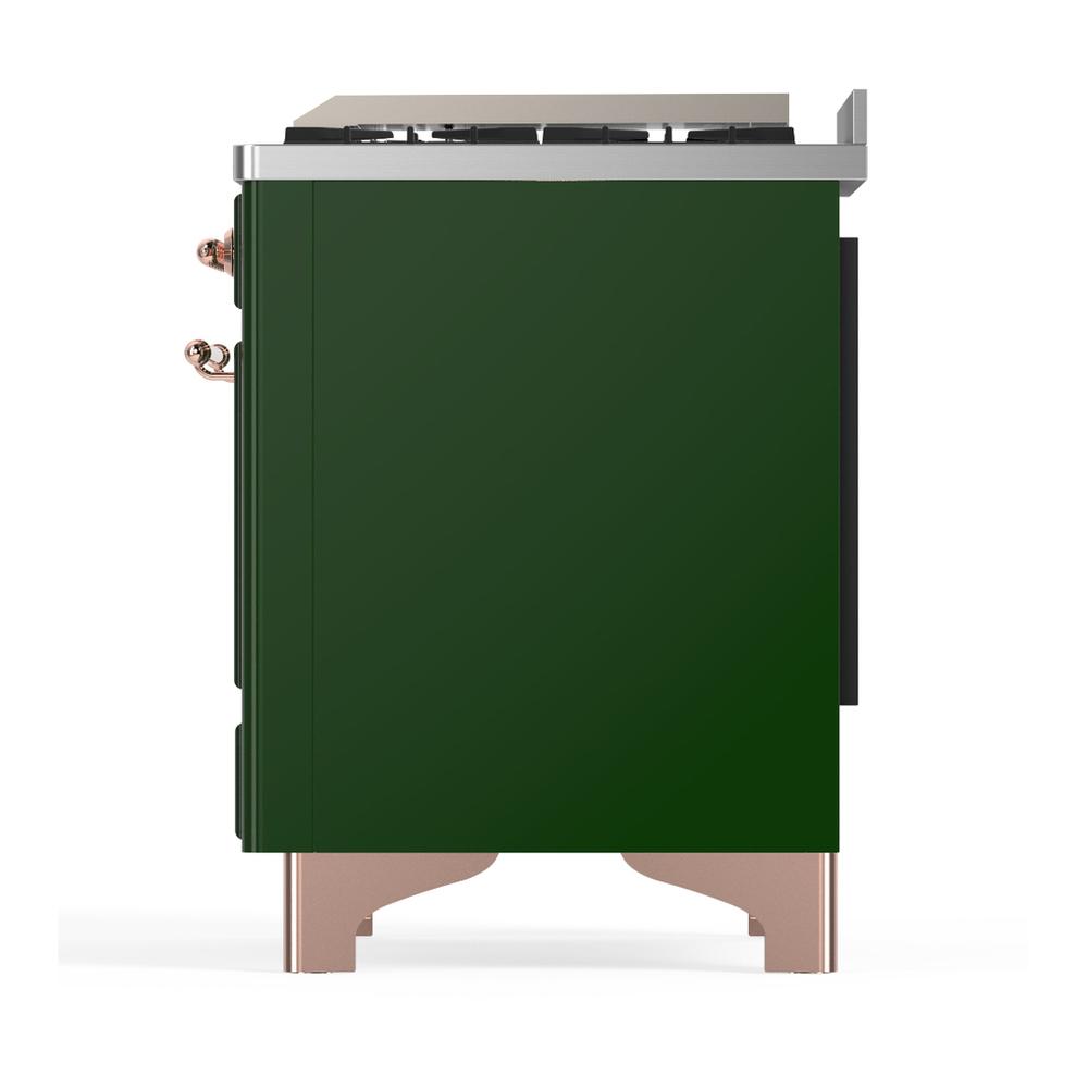 ILVE UM48FQNR3EGPLP Majestic III 48 inch Dual Fuel Range with 8 Burners and Griddle, Dual Function Burner up to 25,000 BTU (Liquid Propane, Solid Door, Emerald Green, Copper)
