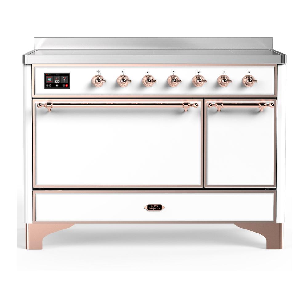 ILVE UMIB48QNR3WHP Majestic III 48 inch Induction Range with 6 Elements, 5.02 cu. ft. Total Oven Capacity (Solid Door, White, Copper)