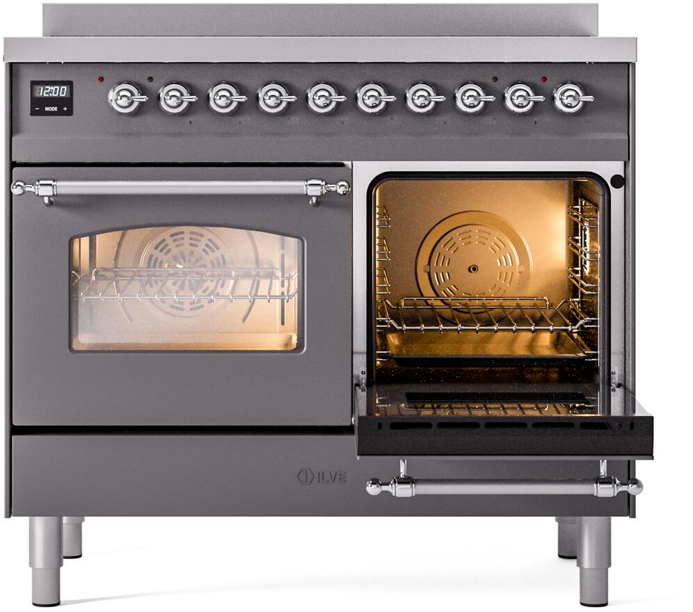 Nostalgie II 40 Inch Electric Freestanding Range in Matte Graphite with Chrome Trim