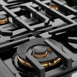 ZLINE Autograph Edition 48 in. 6.7 cu. ft. Paramount Double Oven Gas Range with 8 Burner Cooktop in Black Stainless Steel and Champagne Bronze Helix Handles and Knob Accents (SGRBZ-48-KCB)