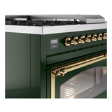ILVE UN48FSNMPEGGLP Nostalgie II Noblesse 48 inch Dual Fuel Range (5 Sealed Burners + Griddle + French Top, Liquid Propane, Triple Glass Door, Emerald Green, Brass)