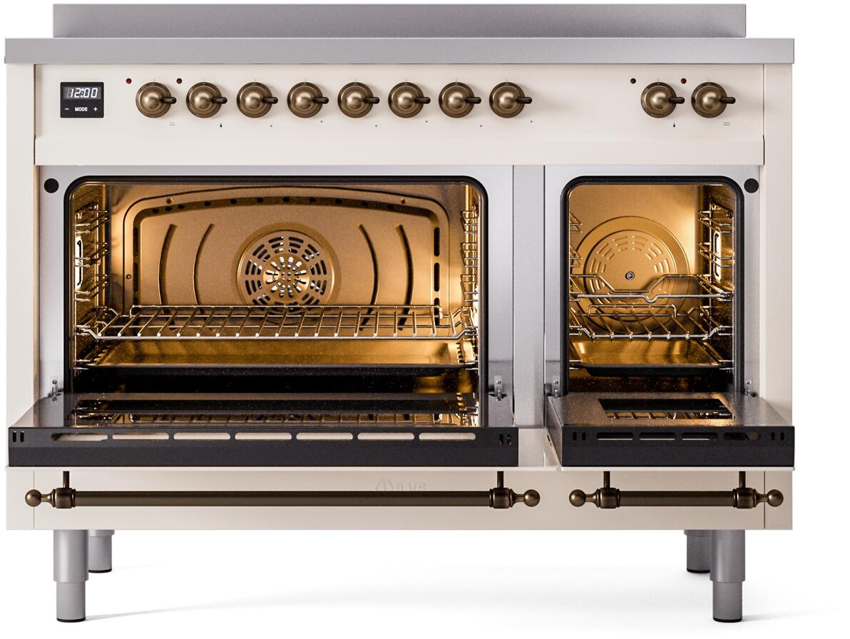 Nostalgie II 48 Inch Electric Freestanding Range in Antique White with Bronze Trim