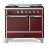 ILVE UMD40FQNR3BUCLP Majestic III 40 inch Dual Fuel Range with 6 Burners and Griddle, Dual Function Burner up to 25,000 BTU (Liquid Propane, Solid Door, Burgundy, Chrome)