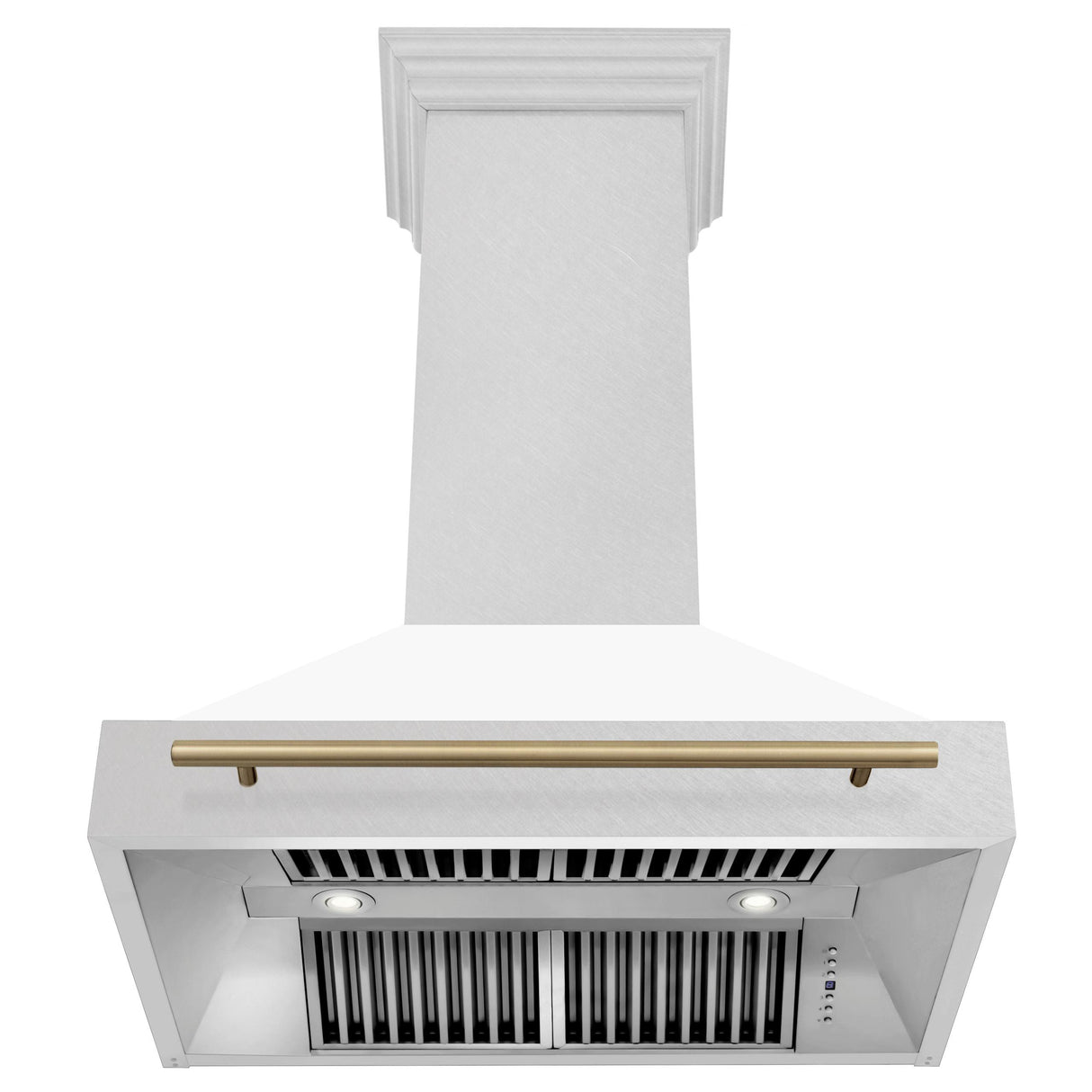 36 in. ZLINE Autograph Edition DuraSnow Stainless Steel Range Hood with White Matte Shell and Accented Handle (8654SNZ-WM36) [Color: Champagne Bronze]