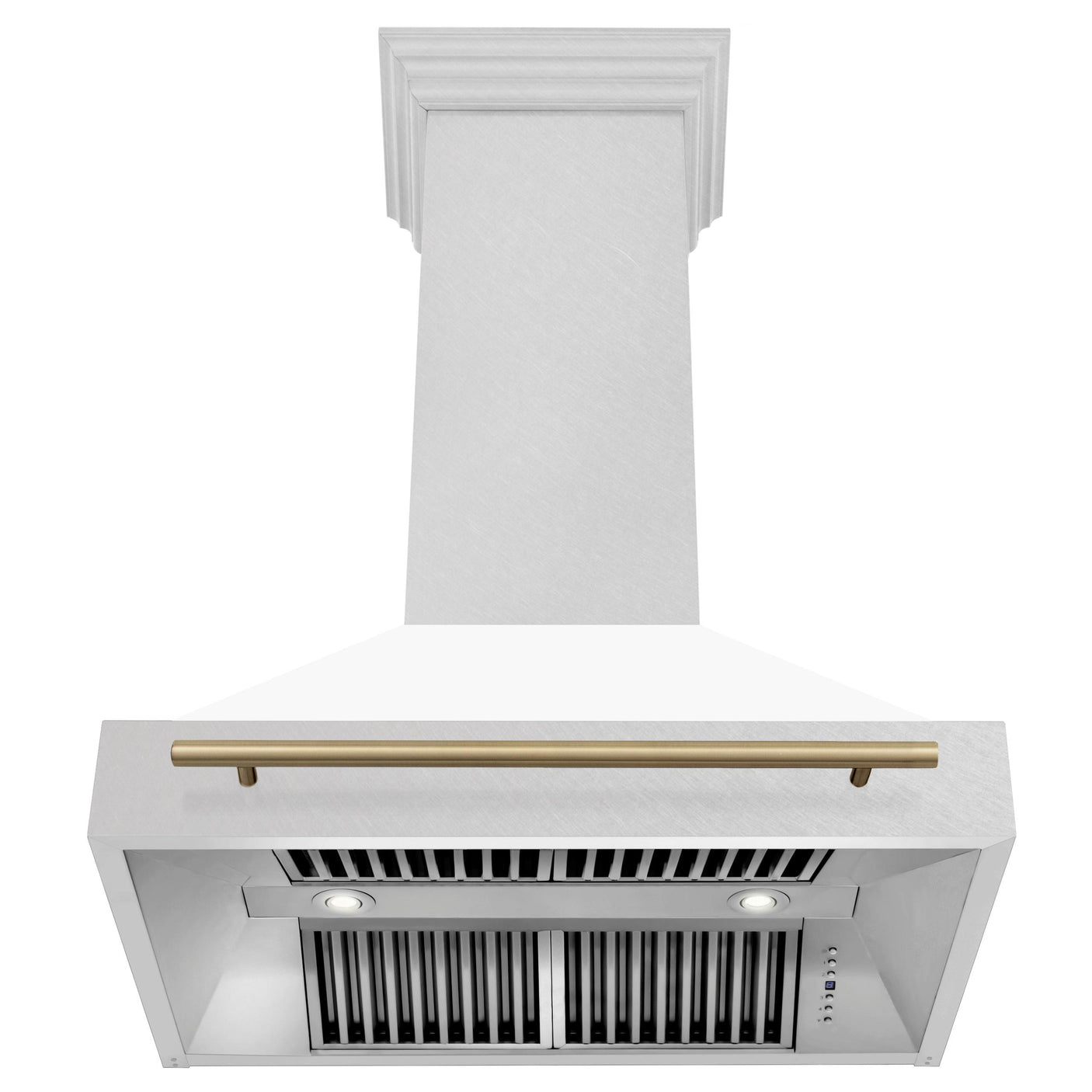 36 in. ZLINE Autograph Edition DuraSnow Stainless Steel Range Hood with White Matte Shell and Accented Handle (8654SNZ-WM36) [Color: Champagne Bronze]