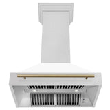 36 in. ZLINE Autograph Edition DuraSnow Stainless Steel Range Hood with White Matte Shell and Accented Handle (8654SNZ-WM36) [Color: Champagne Bronze]