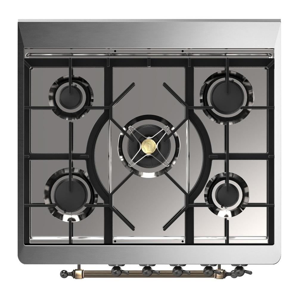 ILVE UM30QNR3EGB Majestic III 30 inch Dual Fuel Range with 5 Black Brass Burners, Dual Function Burner up to 25,000 BTU (Natural Gas, Solid Door, Emerald Green, Burnished)