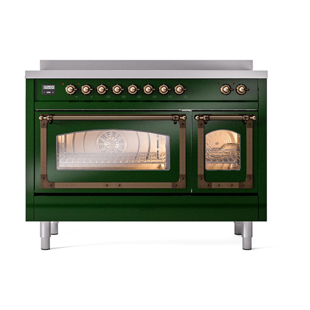ILVE UNI486NMPEGB Nostalgie II Noblesse 48 inch Induction Range (Triple Glass Door, Emerald Green, Burnished)
