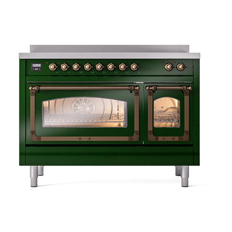 ILVE UNI486NMPEGB Nostalgie II Noblesse 48 inch Induction Range (Triple Glass Door, Emerald Green, Burnished)