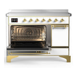ILVE UMIB48QNR3WHG Majestic III 48 inch Induction Range with 6 Elements, 5.02 cu. ft. Total Oven Capacity (Solid Door, White, Brass)