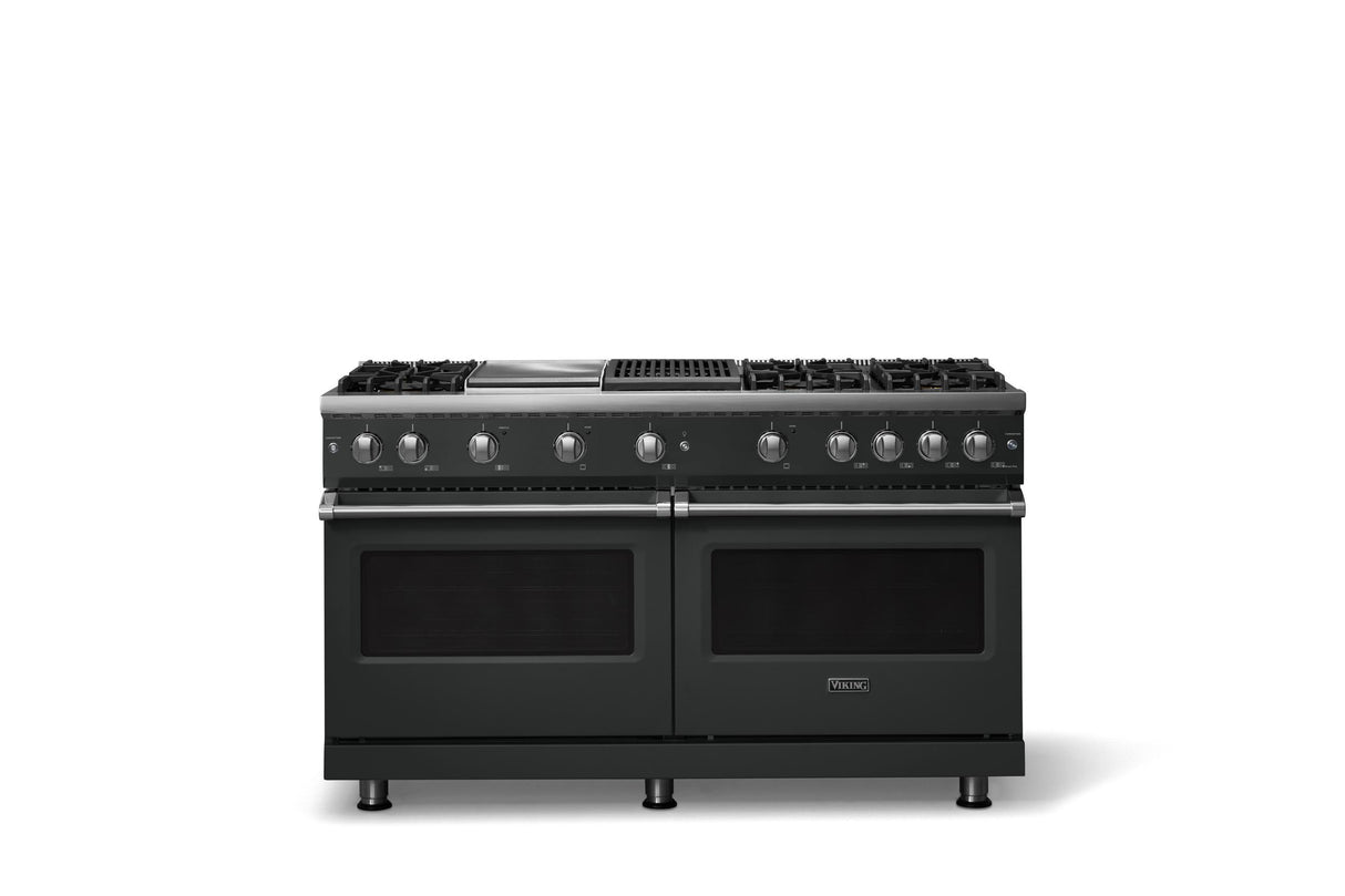 60"W. Sealed Burner Gas Range (Finish: Antique Bronze, Trim: Polished Chrome, Fuel: Propane)