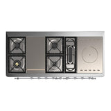 ILVE UM60FSQNR3WHC Majestic III 60 inch Dual Fuel Range with 7 Burners, Griddle and French Top, Dual Function Burner with up to 25,000 BTU (Natural Gas, Solid Door, White, Chrome)