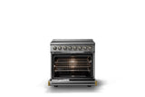36"W. Induction Range (Finish: Stainless Steel, Trim: Brushed Brass)