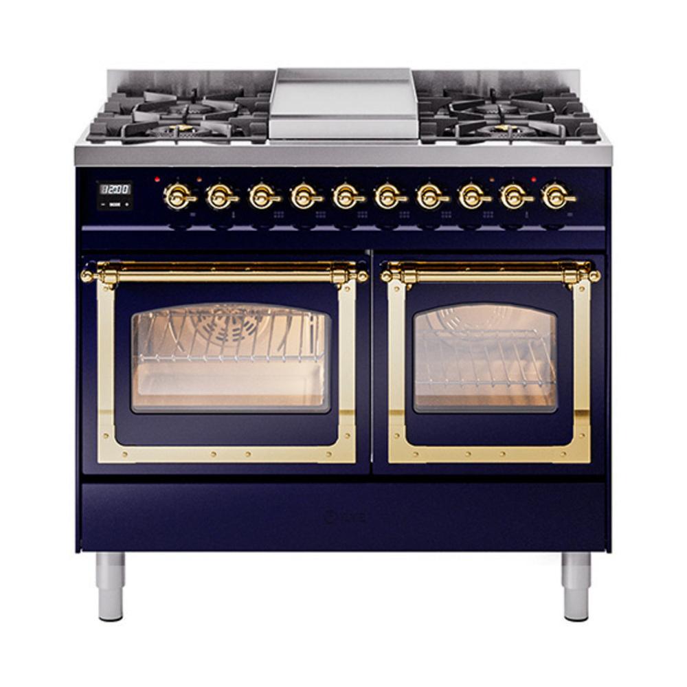 ILVE UND40FNMPMBG Nostalgie II Noblesse 40 inch Dual Fuel Range (Natural Gas, Triple Glass Door, Midnight Blue, Brass)