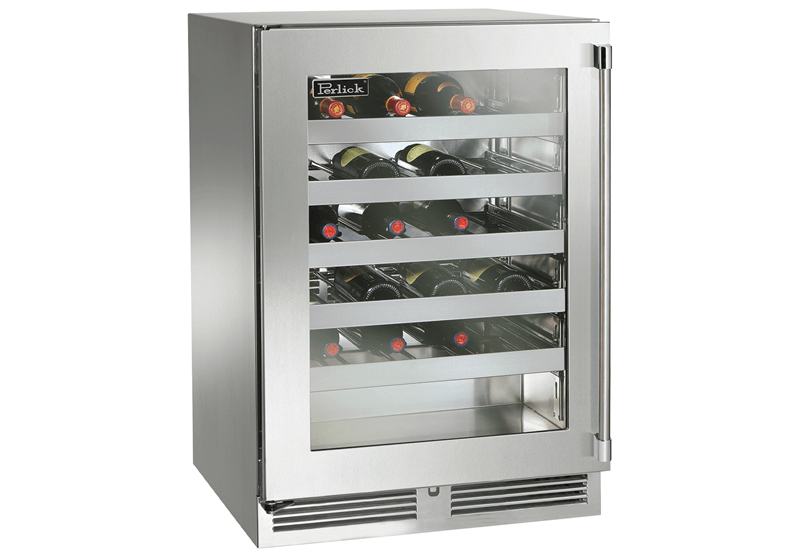 24" Signature Series Indoor Wine Reserve with stainless steel glass door, hinge left, with lock