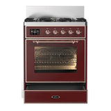 ILVE UM30NR3BUPLP Majestic III 30 inch Dual Fuel Range with 5 Black Brass Burners, Dual Function Burner up to 25,000 BTU (Liquid Propane, Triple Glass Door, Burgundy, Copper)