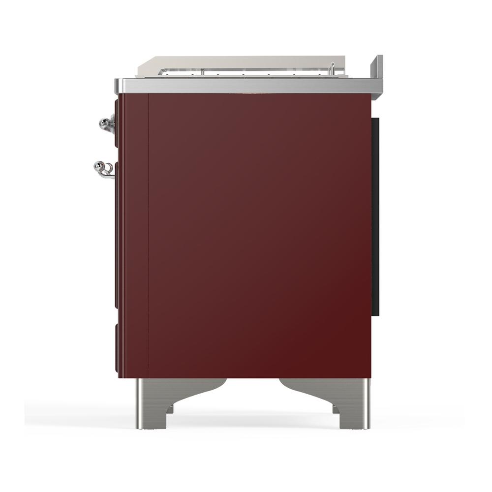 ILVE UM48FSNR3BUC Majestic III 48 inch Dual Fuel Range with 5 Black Brass Burners, Griddle and French Top, Dual Function Burner up to 25,000 BTU (Natural Gas, Triple Glass Door, Burgundy, Chrome)