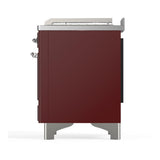 ILVE UM48FSNR3BUC Majestic III 48 inch Dual Fuel Range with 5 Black Brass Burners, Griddle and French Top, Dual Function Burner up to 25,000 BTU (Natural Gas, Triple Glass Door, Burgundy, Chrome)