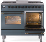 Nostalgie II 40 Inch Dual Fuel Natural Gas Freestanding Range in Blue Grey with Bronze Trim