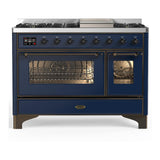 ILVE UM48FNR3MBB Majestic III 48 inch Dual Fuel Range with 8 Burners and Griddle, Dual Function Burner up to 25,000 BTU (Natural Gas, Triple Glass Door, Midnight Blue, Burnished)
