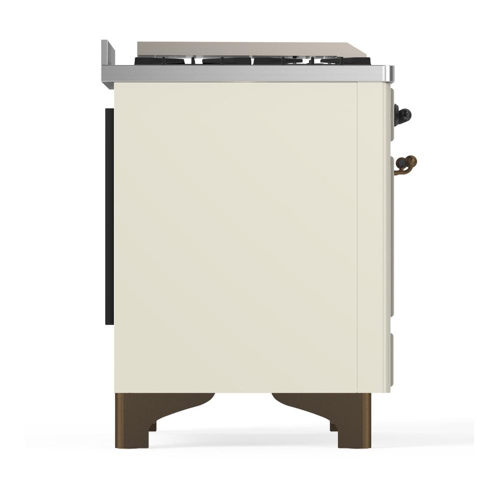 ILVE UM48FSNR3AWBLP Majestic III 48 inch Dual Fuel Range with 5 Black Brass Burners, Griddle and French Top, Dual Function Burner up to 25,000 BTU (Liquid Propane, Triple Glass Door, Antique White, Burnished)